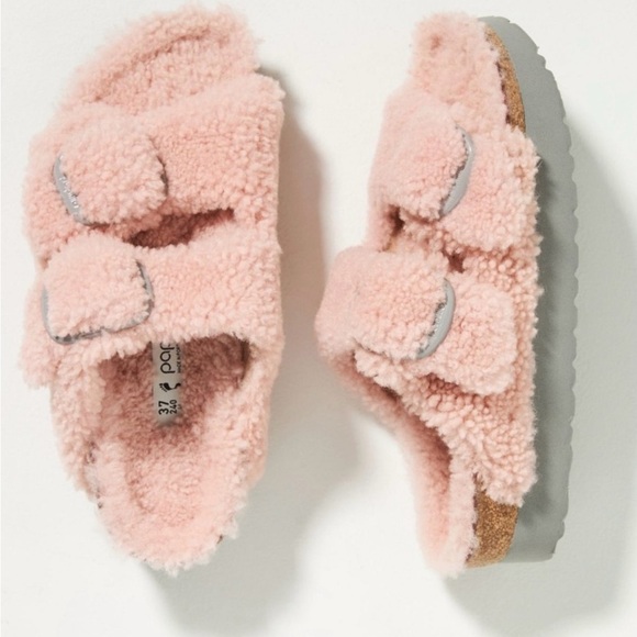 Birkenstock NWT Papillio Arizona Big Buckle Shearling Teddy Sandal Slide Sz 38/7